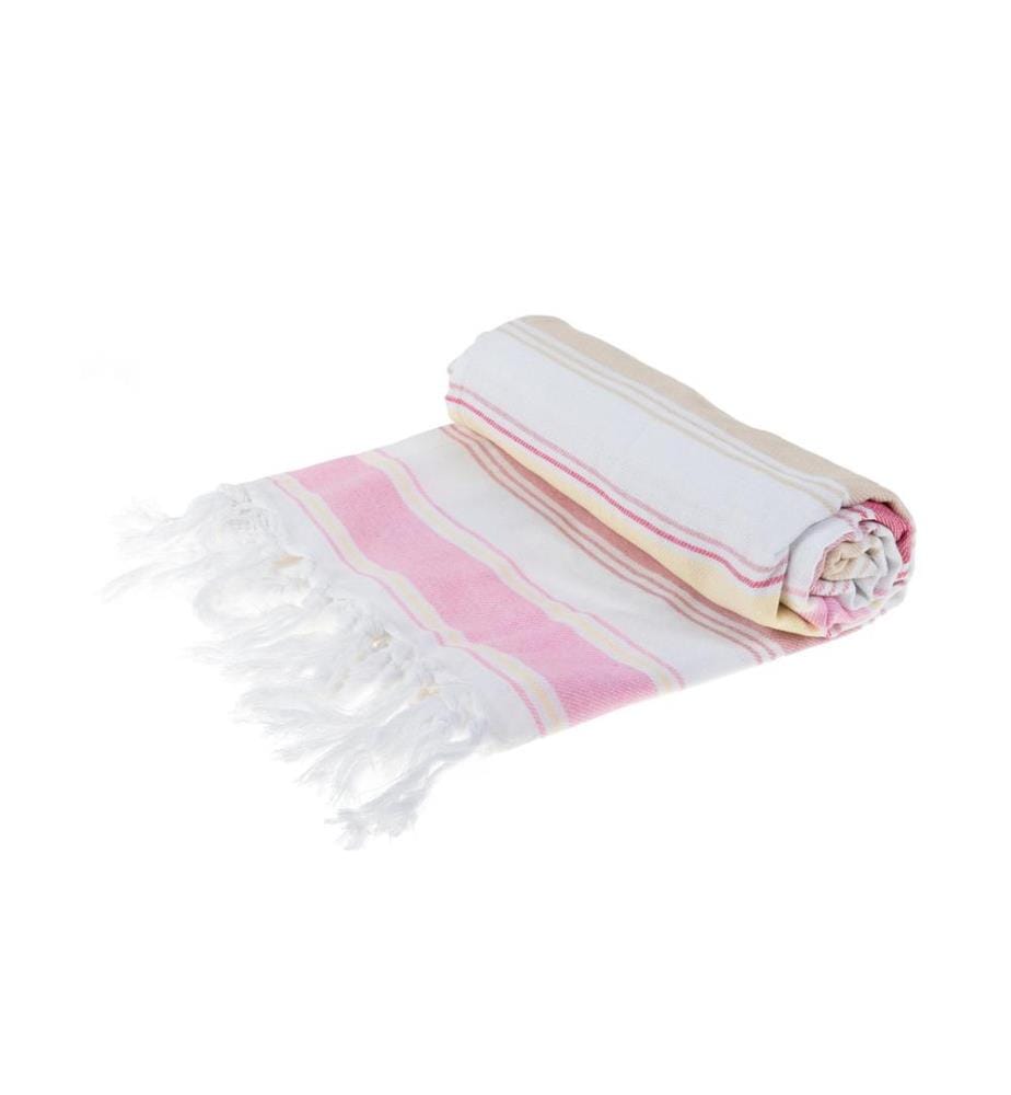 KOOR - Serviette de plage 90 x 180 cm, rose/blanc