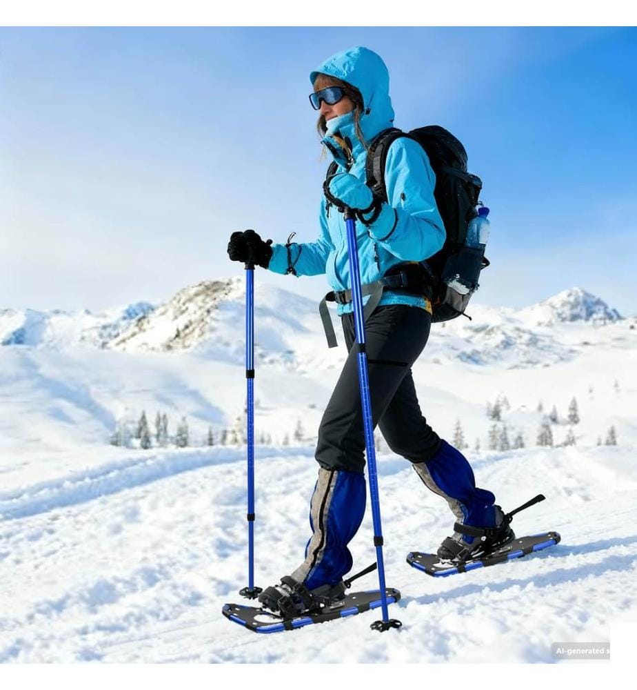 Raquettes à neige 3 EN 1 avec bâtons de randonnée Bleu et Noir