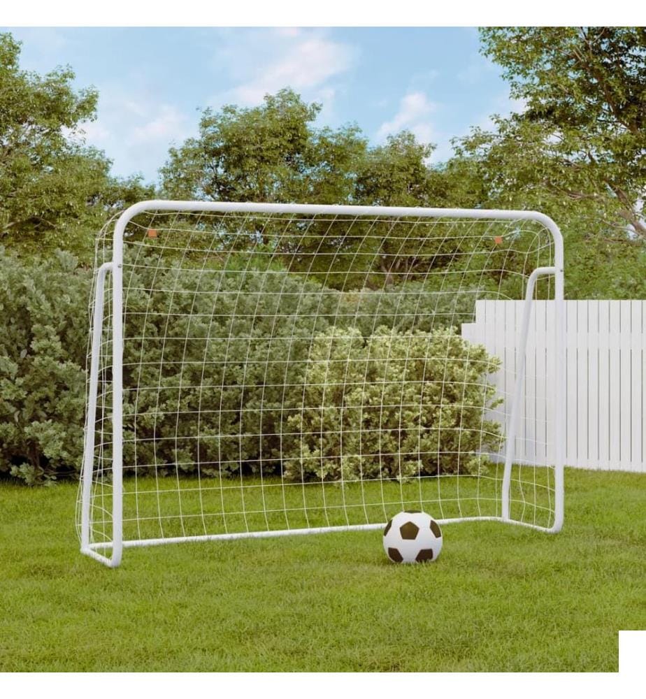 But de football et filet blanc 214x75x152 cm acier et polyester