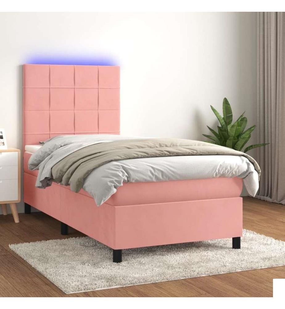 Sommier à lattes de lit matelas et LED Rose 100x200 cm Velours