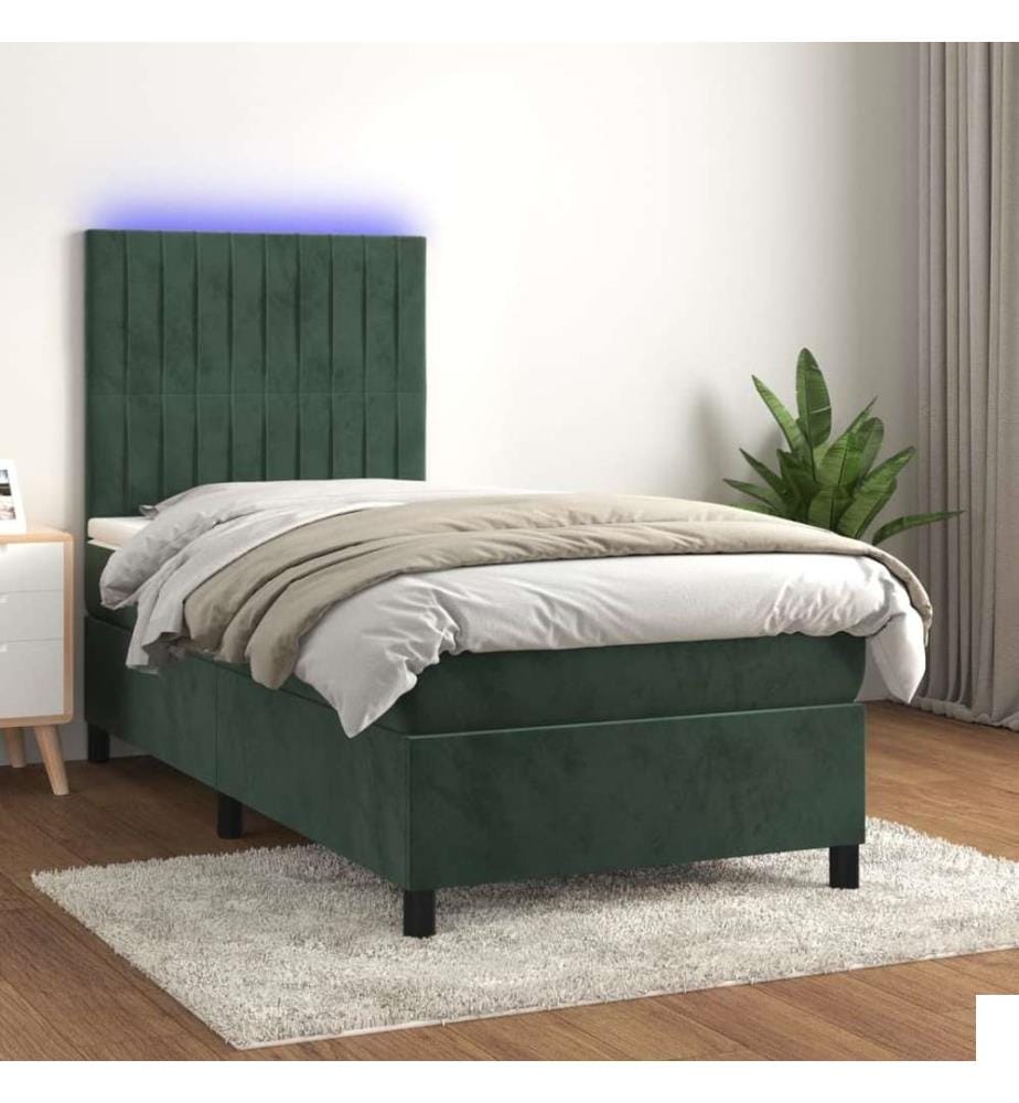Sommier à lattes de lit matelas LED Vert foncé 90x200cm Velours