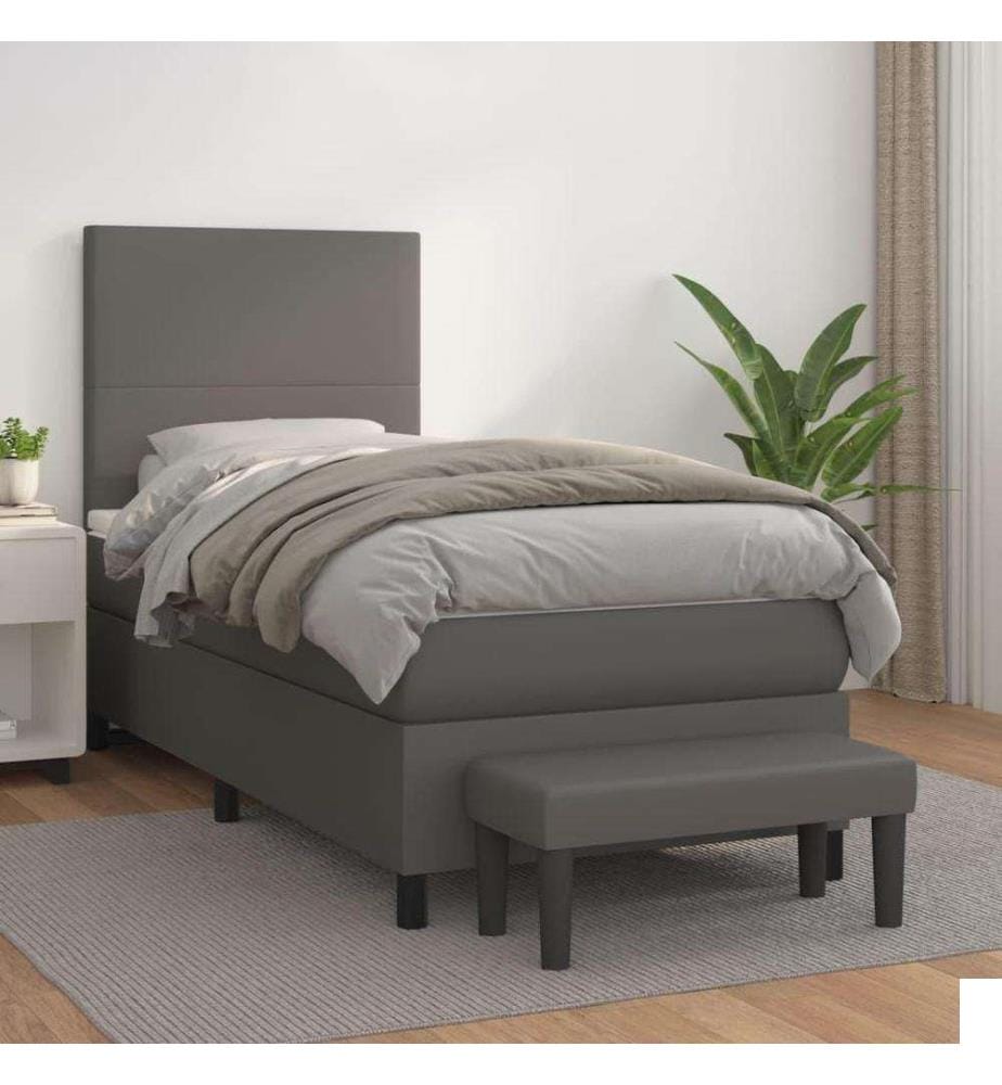 Lit à sommier tapissier avec matelas Gris 90x190 cm Similicuir