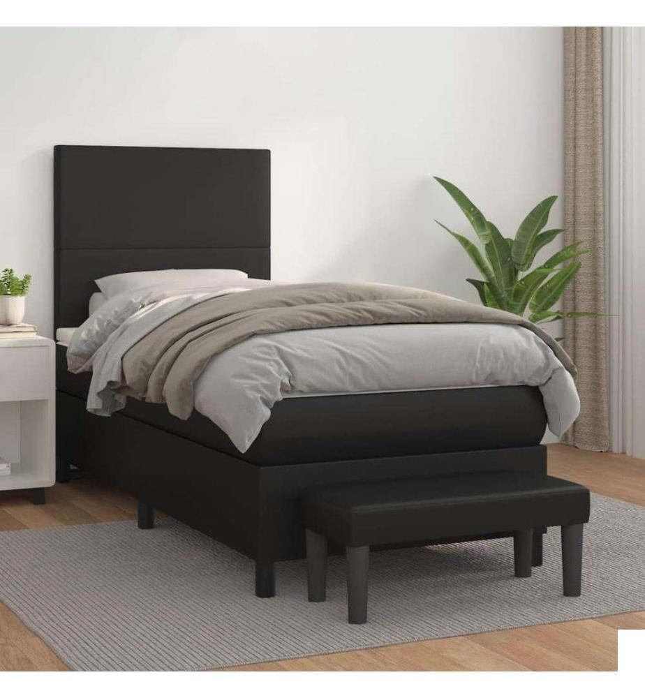 Lit à sommier tapissier avec matelas Noir 90x200 cm Similicuir