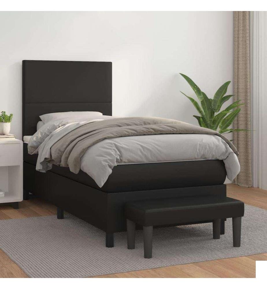 Lit à sommier tapissier avec matelas Noir 100x200 cm Similicuir
