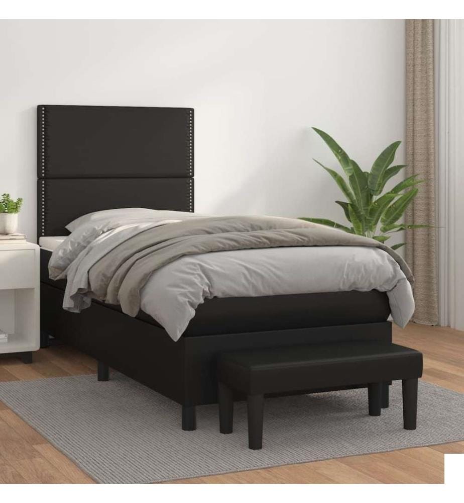 Lit à sommier tapissier avec matelas Noir 90x190 cm Similicuir