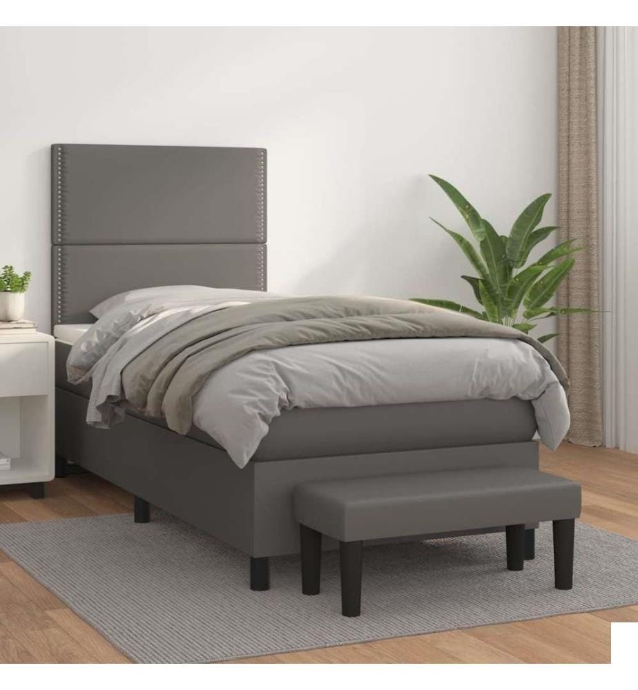 Lit à sommier tapissier avec matelas Gris 100x200 cm Similicuir