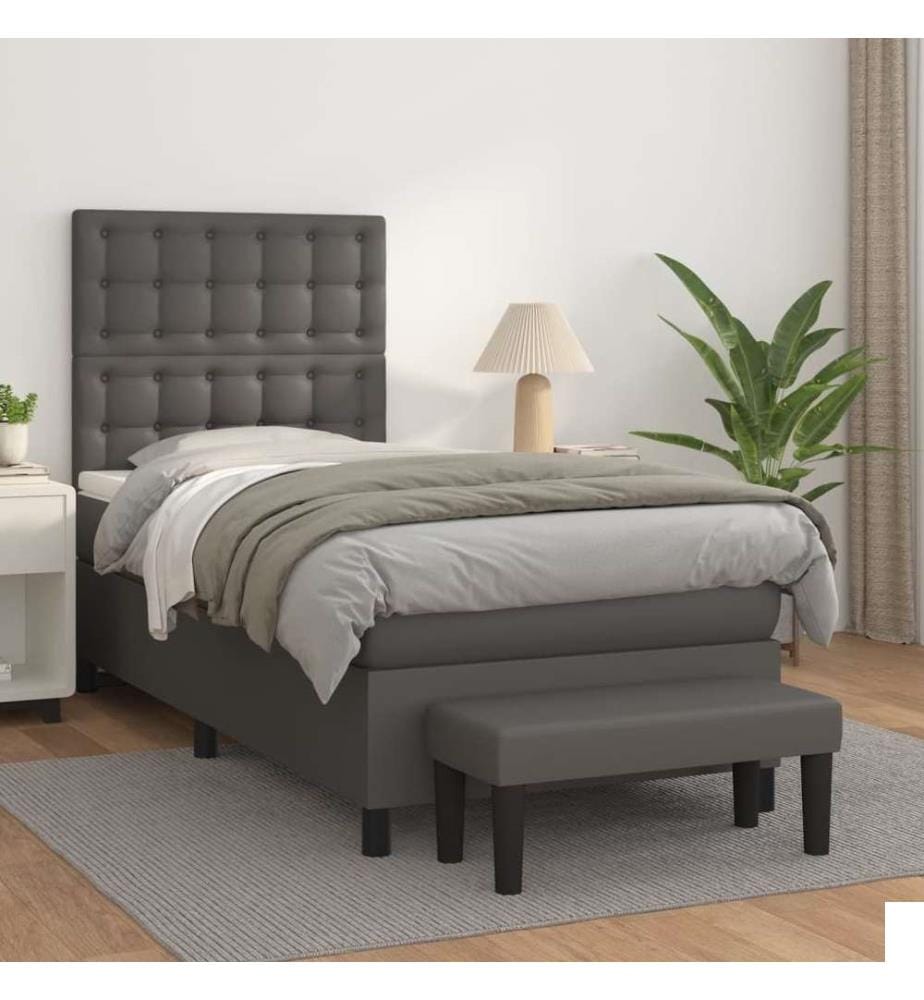 Lit à sommier tapissier avec matelas Gris 90x200 cm Similicuir