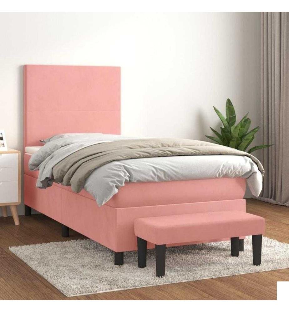 Lit à sommier tapissier et matelas Rose 80x200 cm Velours