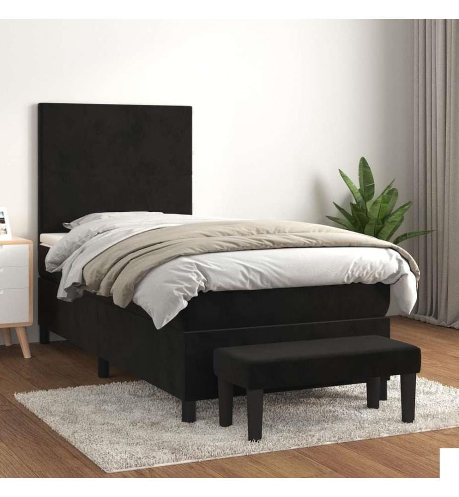 Lit à sommier tapissier avec matelas Noir 90x200 cm Velours