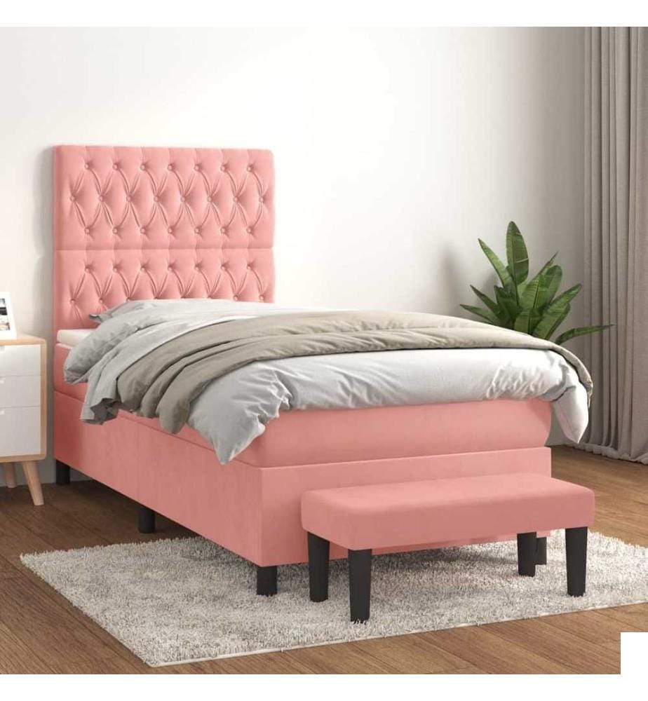 Lit à sommier tapissier avec matelas Rose 90x200 cm Velours