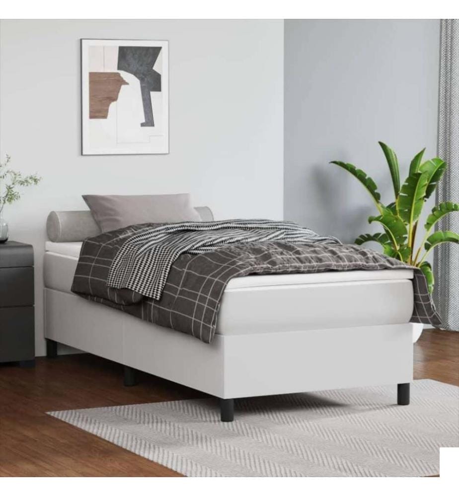 Lit à sommier tapissier avec matelas Blanc 100x200cm Similicuir