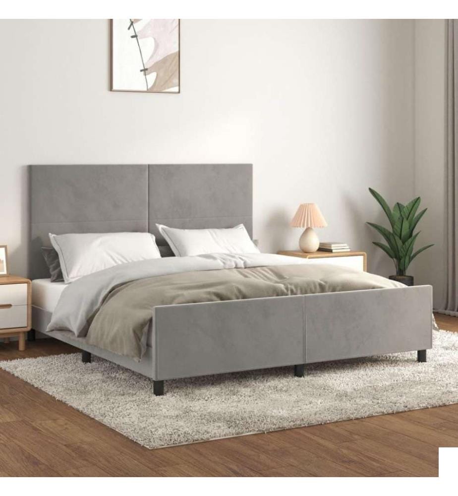 Cadre de lit avec tête de lit Gris clair 180x200 cm Velours