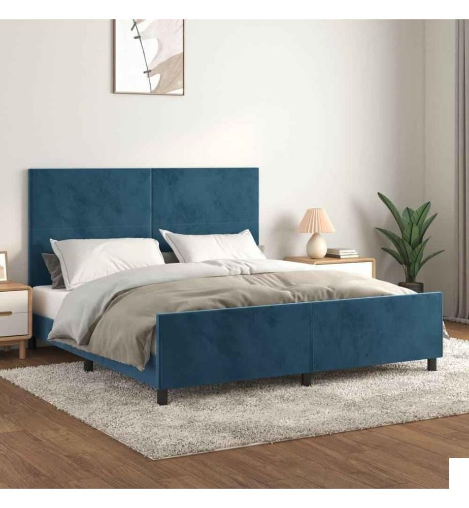 Cadre de lit avec tête de lit Bleu foncé 180x200 cm Velours