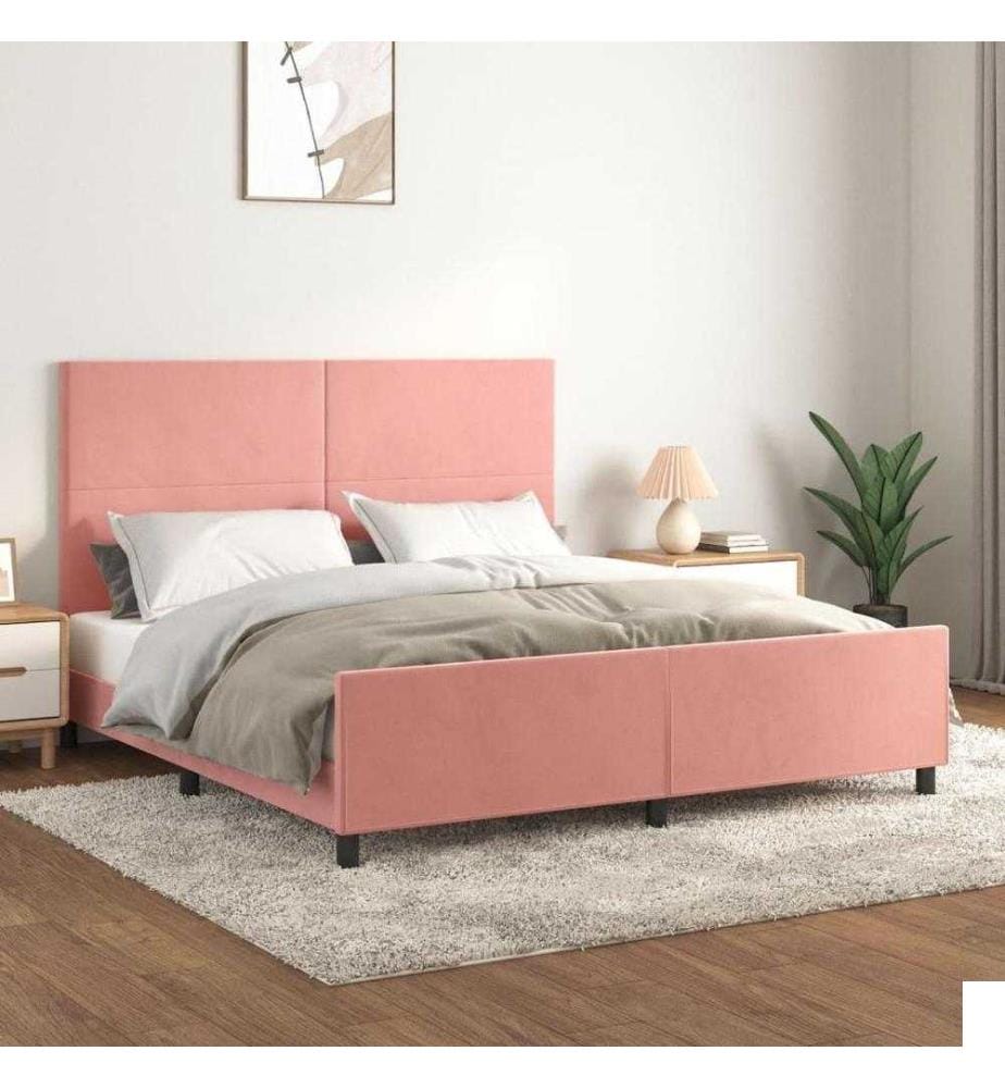 Cadre de lit avec tête de lit Rose 180x200 cm Velours