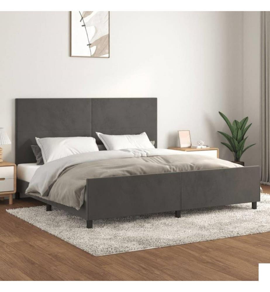 Cadre de lit avec tête de lit Gris foncé 200x200 cm Velours