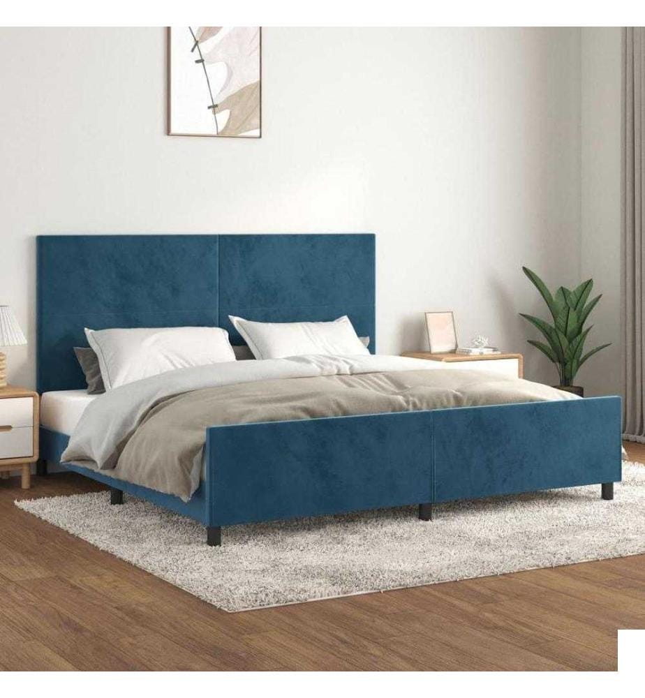 Cadre de lit avec tête de lit Bleu foncé 200x200 cm Velours