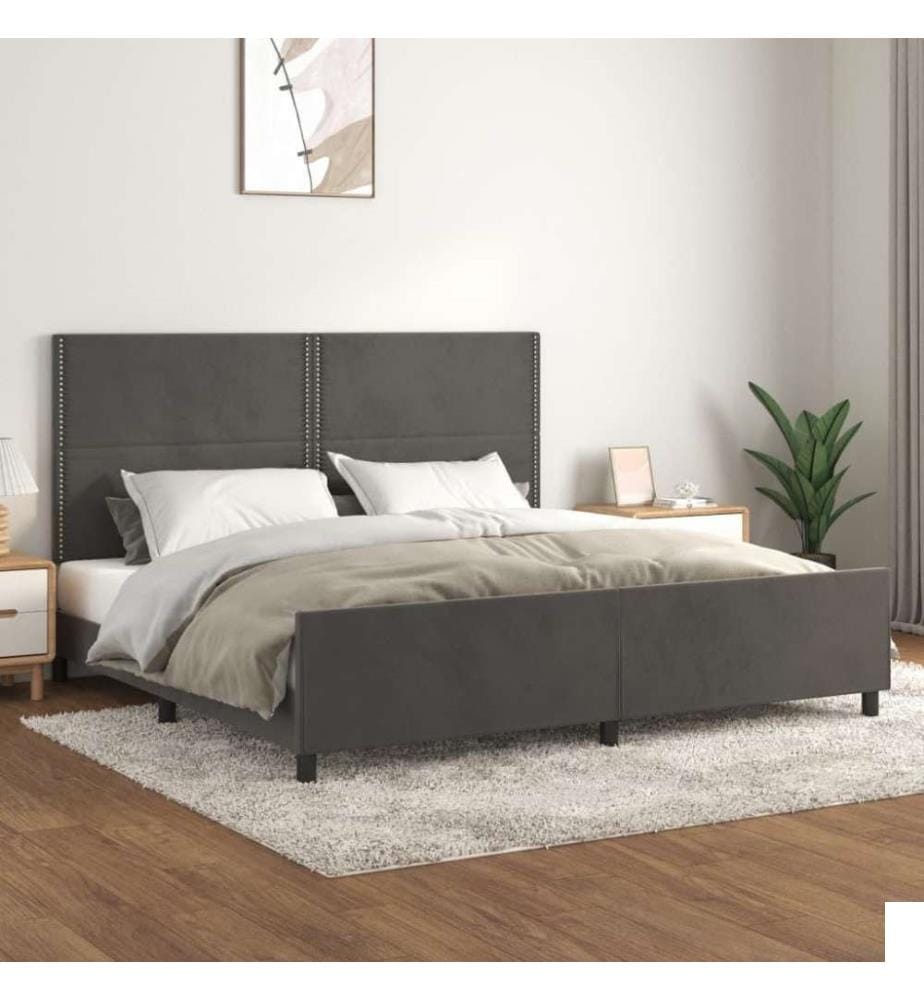 Cadre de lit avec tête de lit Gris foncé 200x200 cm Velours