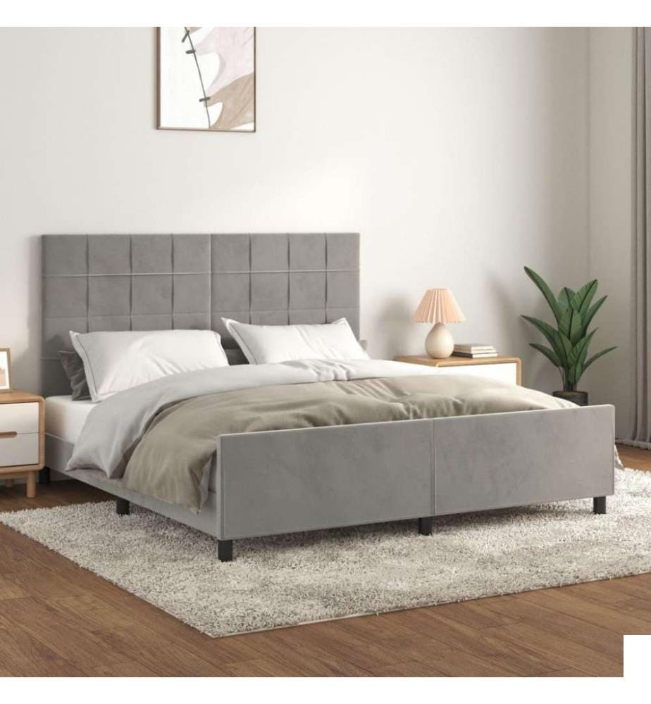 Cadre de lit avec tête de lit Gris clair 180x200 cm Velours