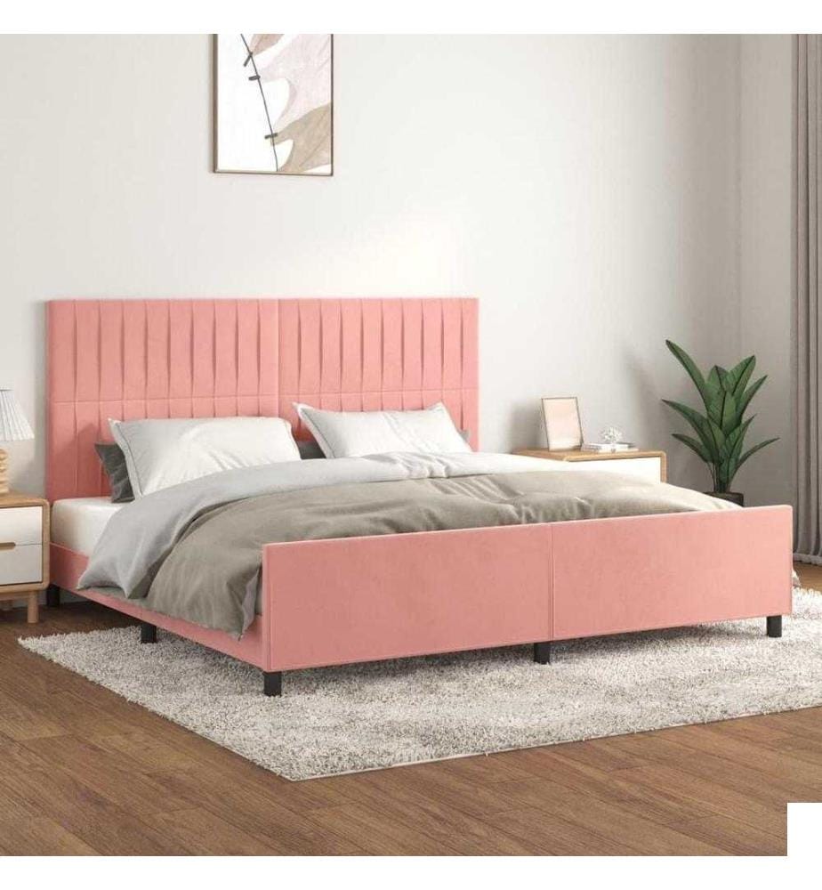 Cadre de lit avec tête de lit Rose 200x200 cm Velours