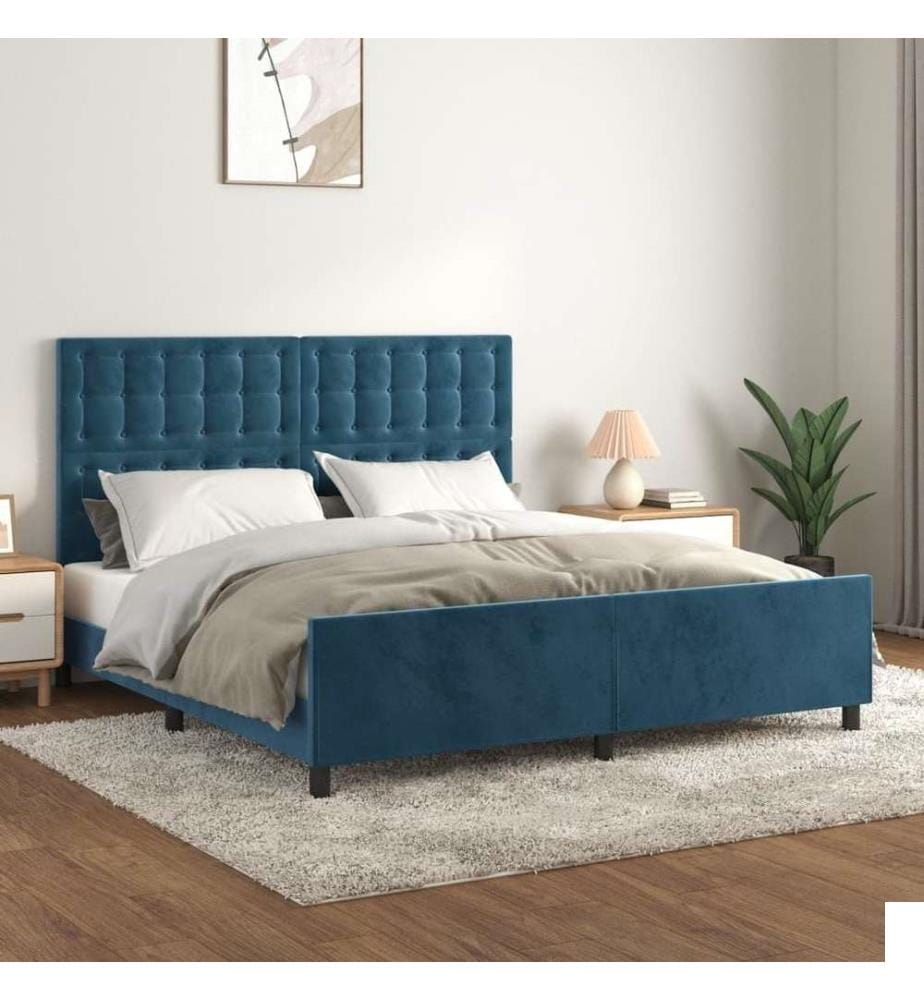 Cadre de lit avec tête de lit Bleu foncé 180x200 cm Velours