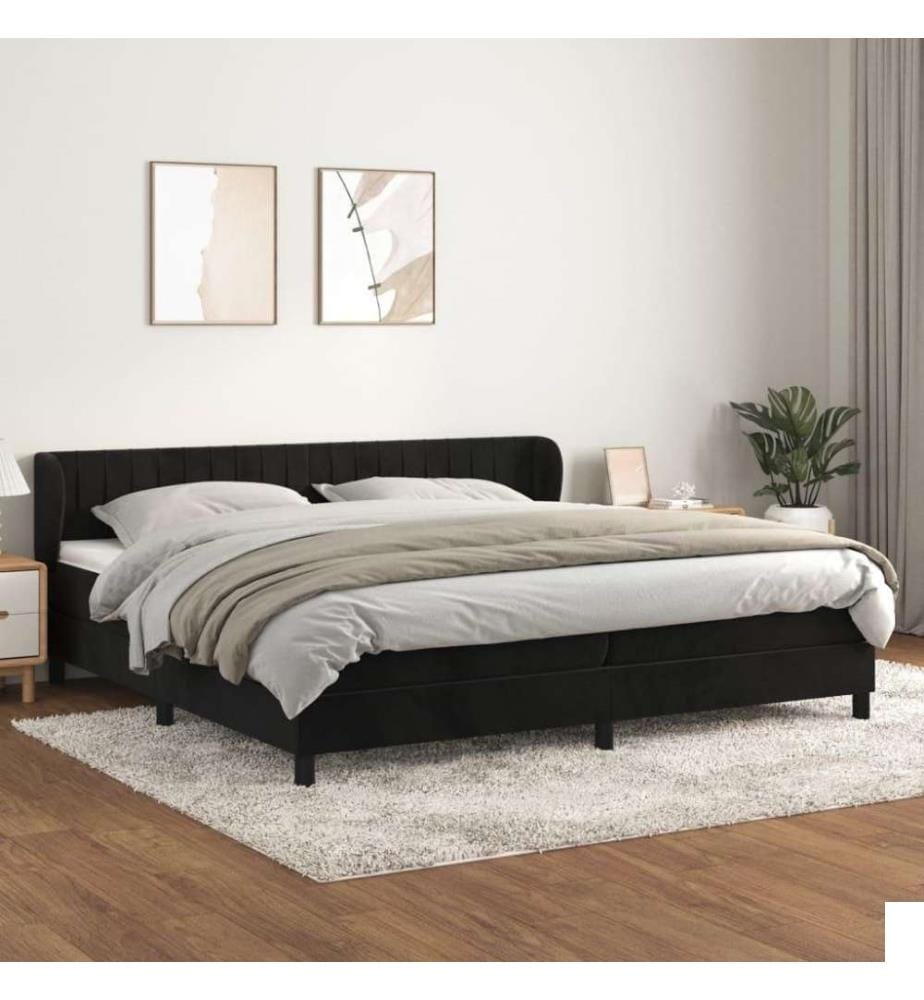 Lit à sommier tapissier et matelas Noir 200x200 cm Velours