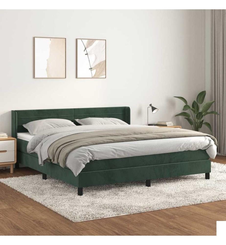 Lit à sommier tapissier et matelas Vert foncé 180x200cm Velours