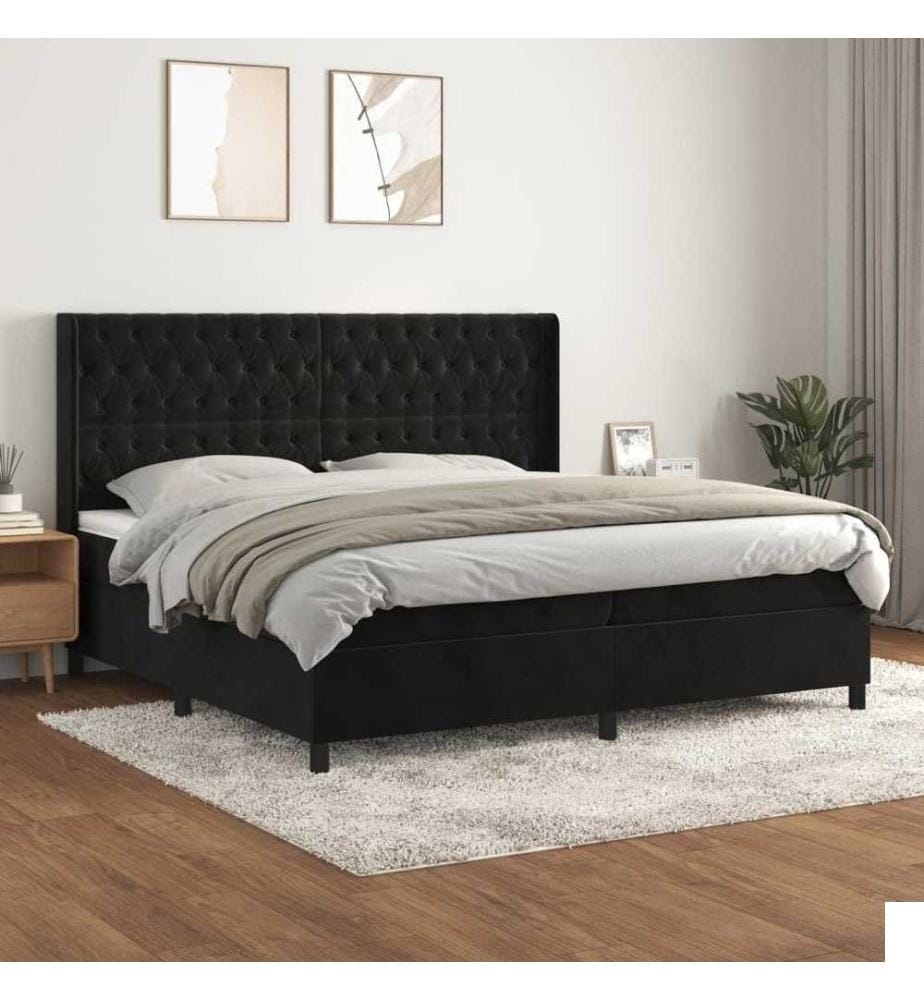 Lit à sommier tapissier et matelas Noir 200x200 cm Velours