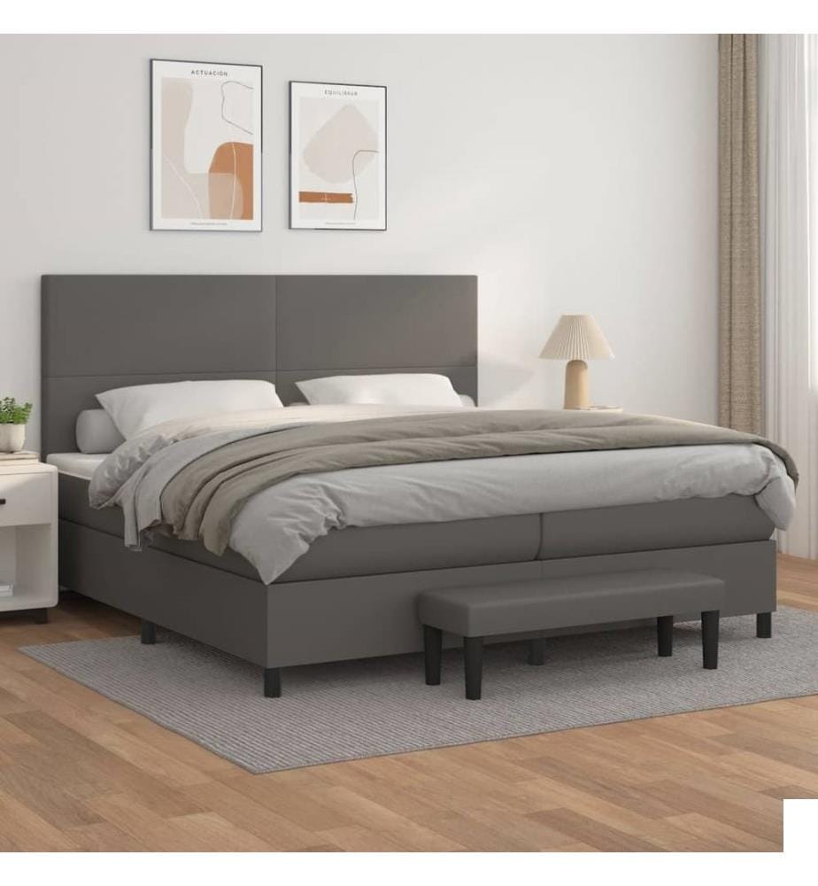 Sommier à lattes de lit avec matelas Gris 200x200 cm Similicuir