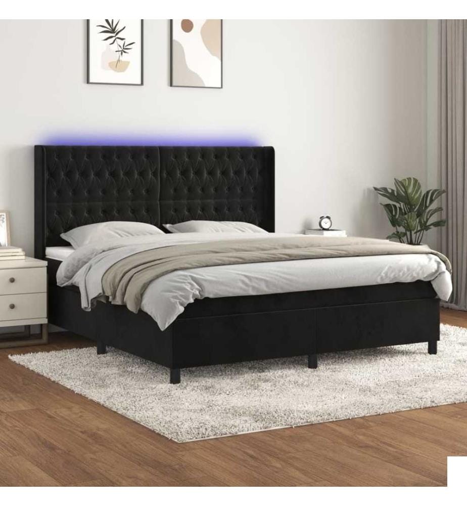 Sommier tapissier avec matelas et LED Noir 180x200 cm Velours