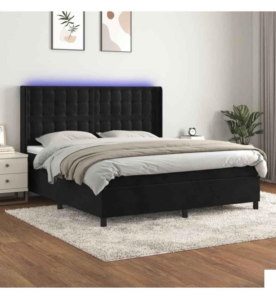 Sommier tapissier avec matelas et LED Noir 180x200 cm Velours
