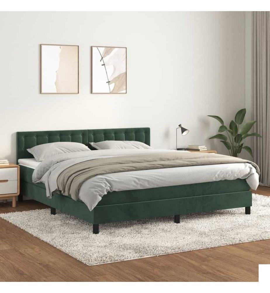 Lit à sommier tapissier et matelas Vert foncé 180x200cm Velours