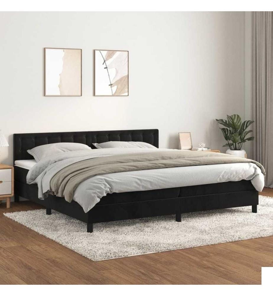 Lit à sommier tapissier et matelas Noir 200x200 cm Velours