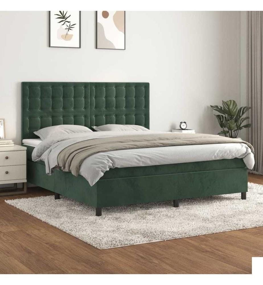Lit à sommier tapissier et matelas Vert foncé 180x200cm Velours
