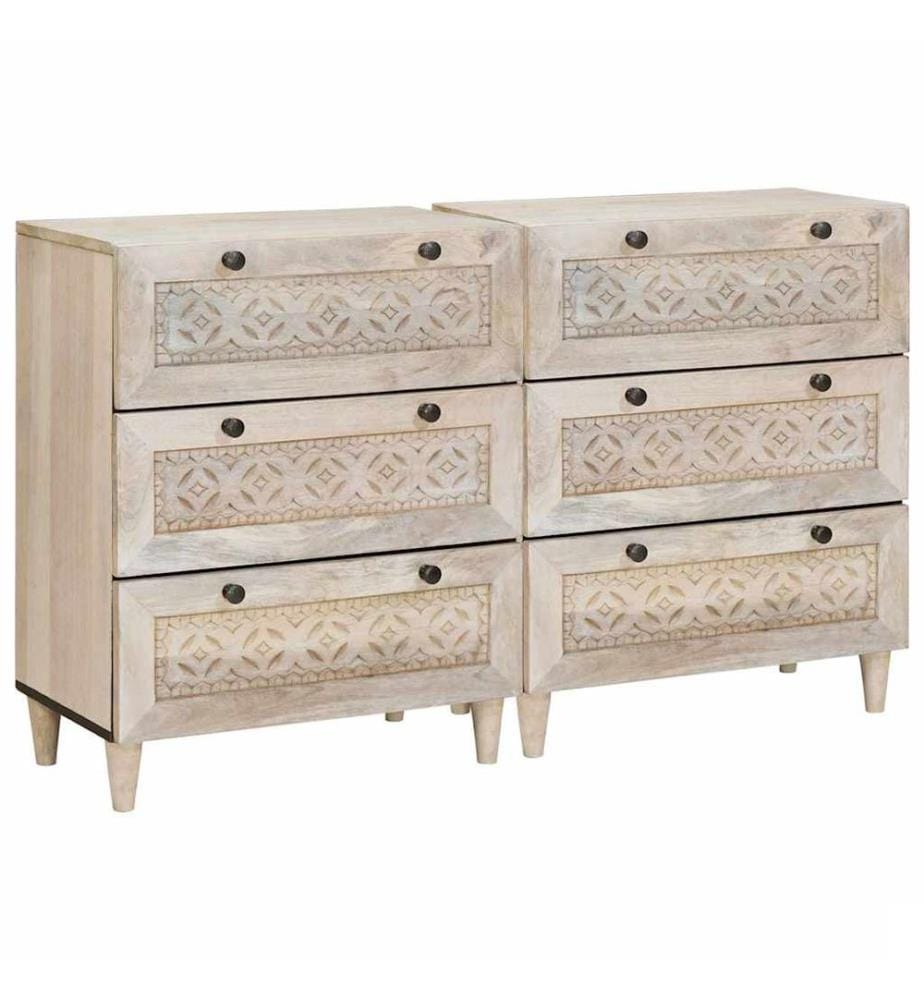 Buffet 2 pcs Blanc 120 x 33,5 x 75 cm bois de manguier massif