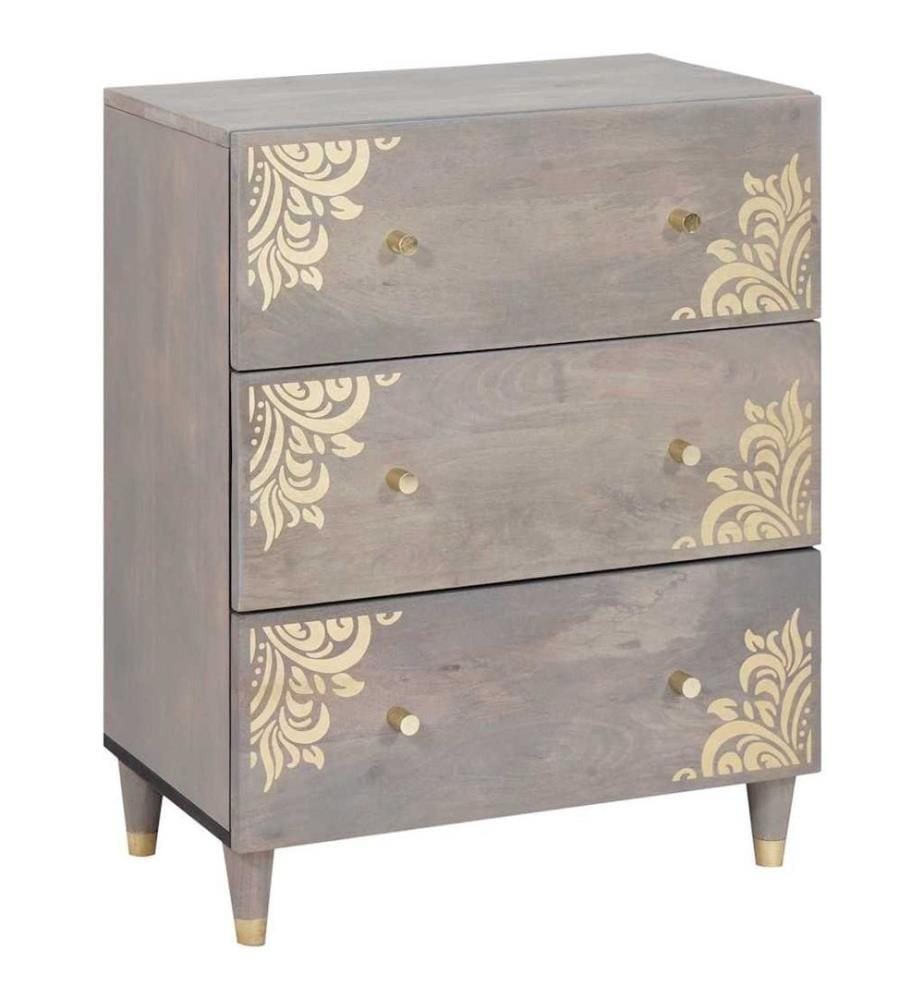 Buffet Gris et or 60 x 33 x 75 cm Bois de mangue massif