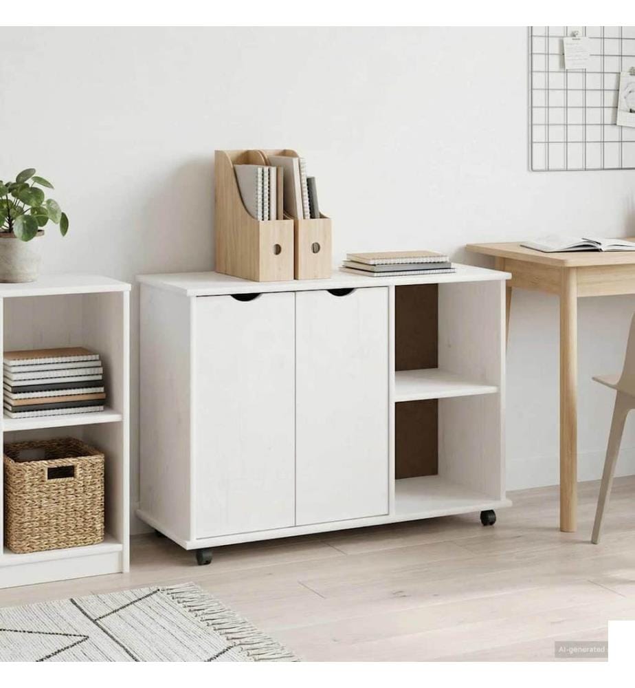 Cabinet roulant Blanc 100 x 39 x 65,5 cm Bois de Pin Massif