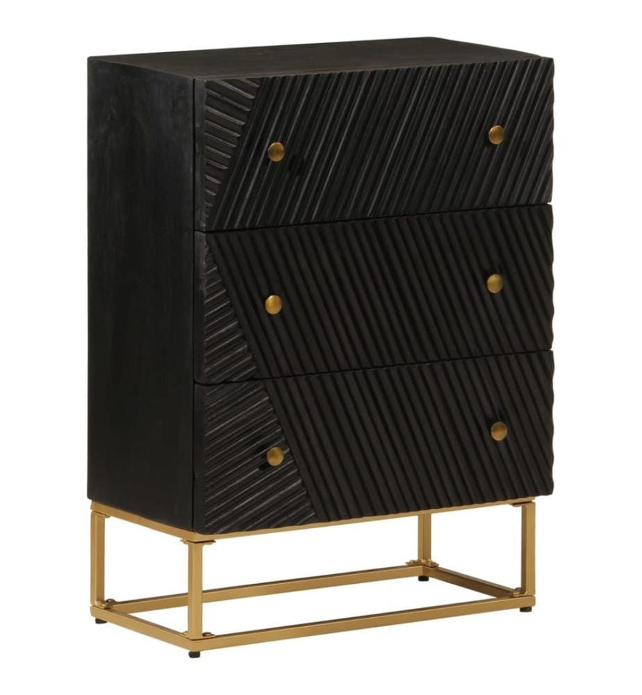 Commode noir 55x30x76 cm bois massif de manguier et fer