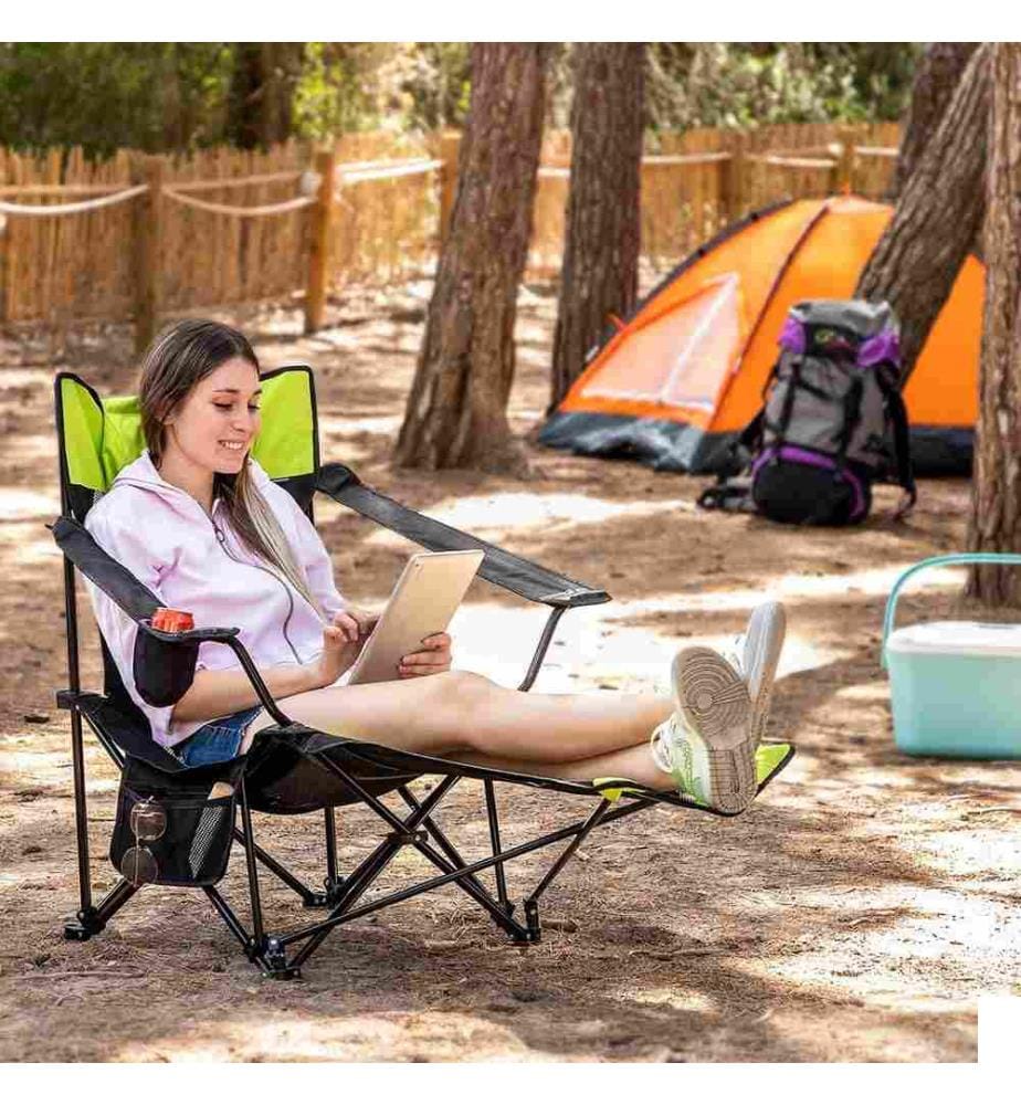 Chaise Transat Pliable de Camping Kampfort - Noir et Vert