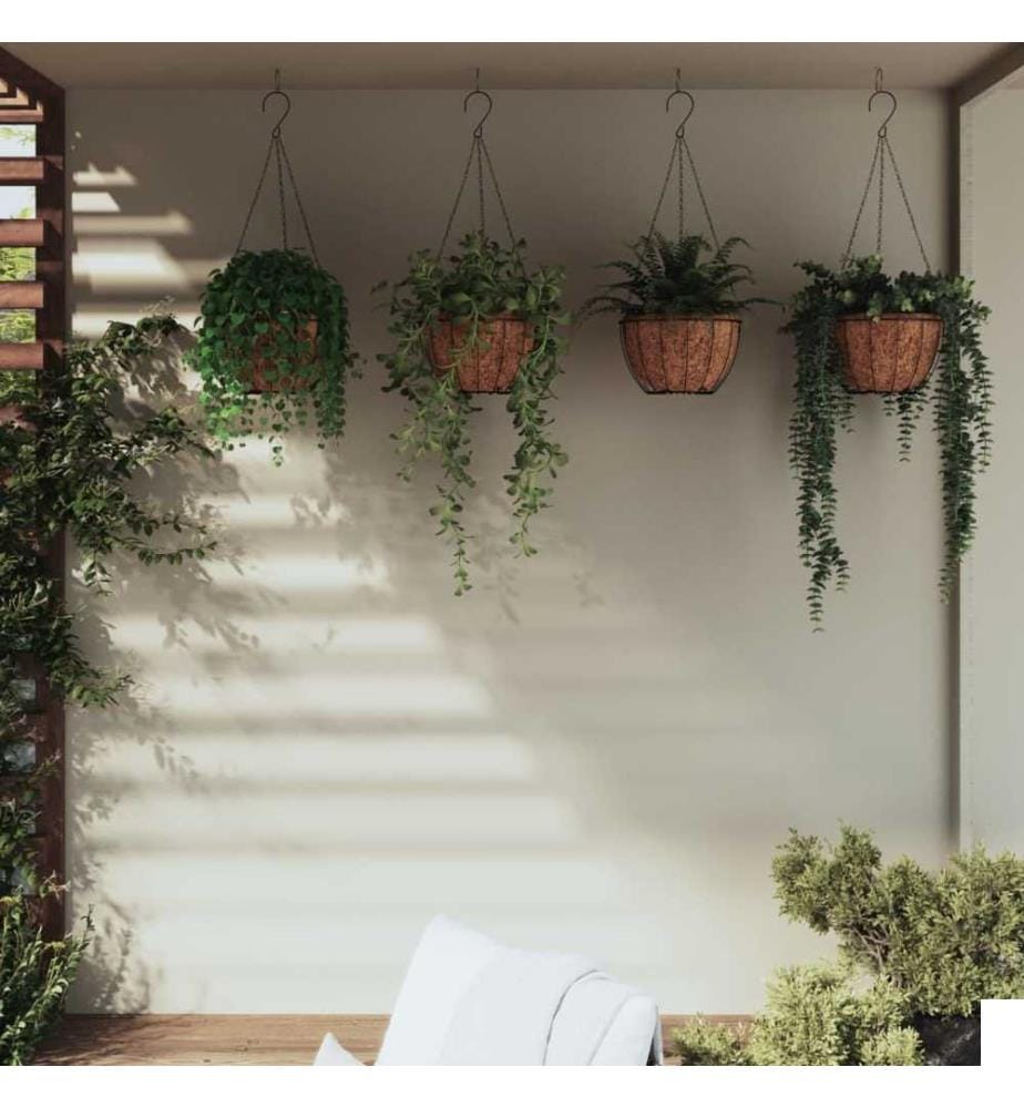 Jardinières suspendues 4 pcs avec doublure coco Noir Ø 40x63 cm