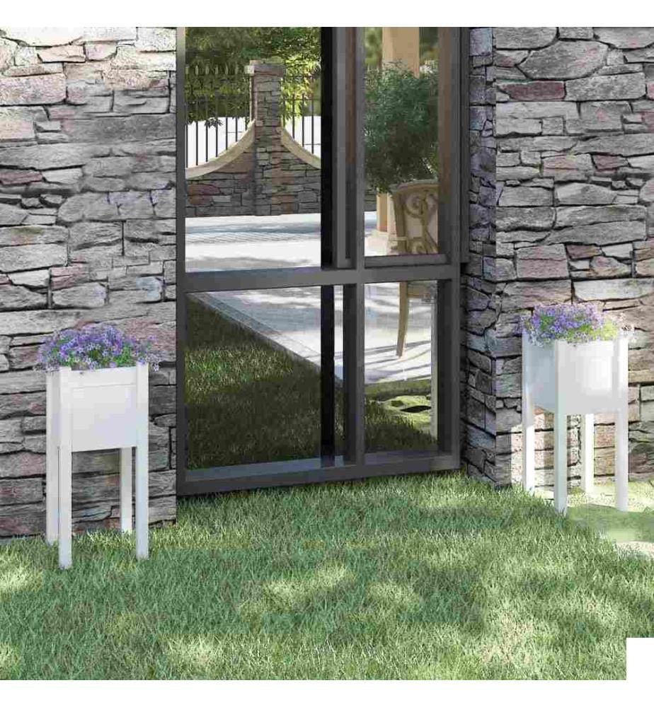 Jardinières d'extérieur 2 pcs Blanc 31x31x70 cm Bois de pin