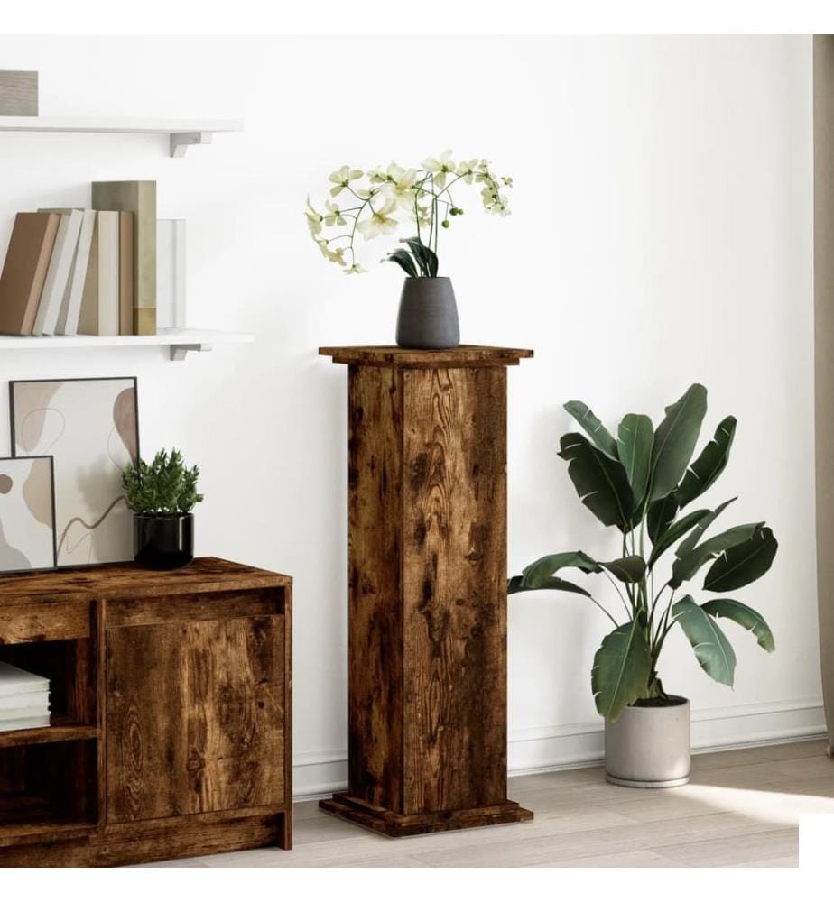 Piédestal avec rangement chêne fumé 31x30x90 cm bois ingénierie