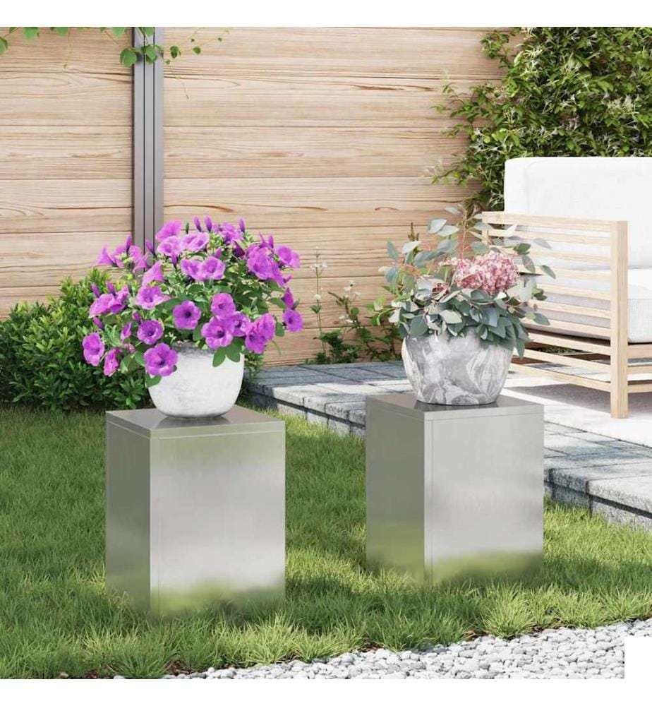 Support de Plante 2 pcs Argent 24 x 24 x 35 cm Acier inoxydable