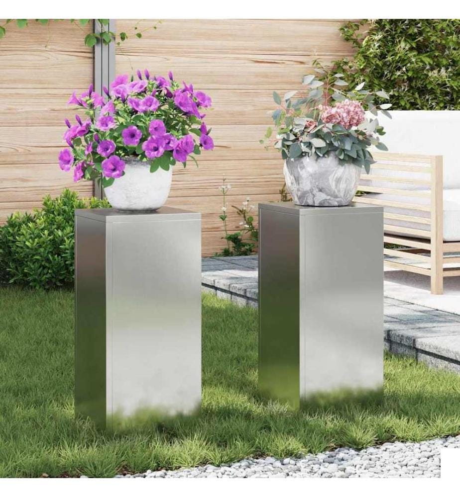 Support de Plante 2 pcs Argent 24 x 24 x 55 cm Acier galvanisé
