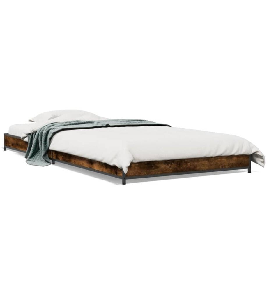 Cadre de lit chêne fumé 90x190 cm bois d'ingénierie et métal