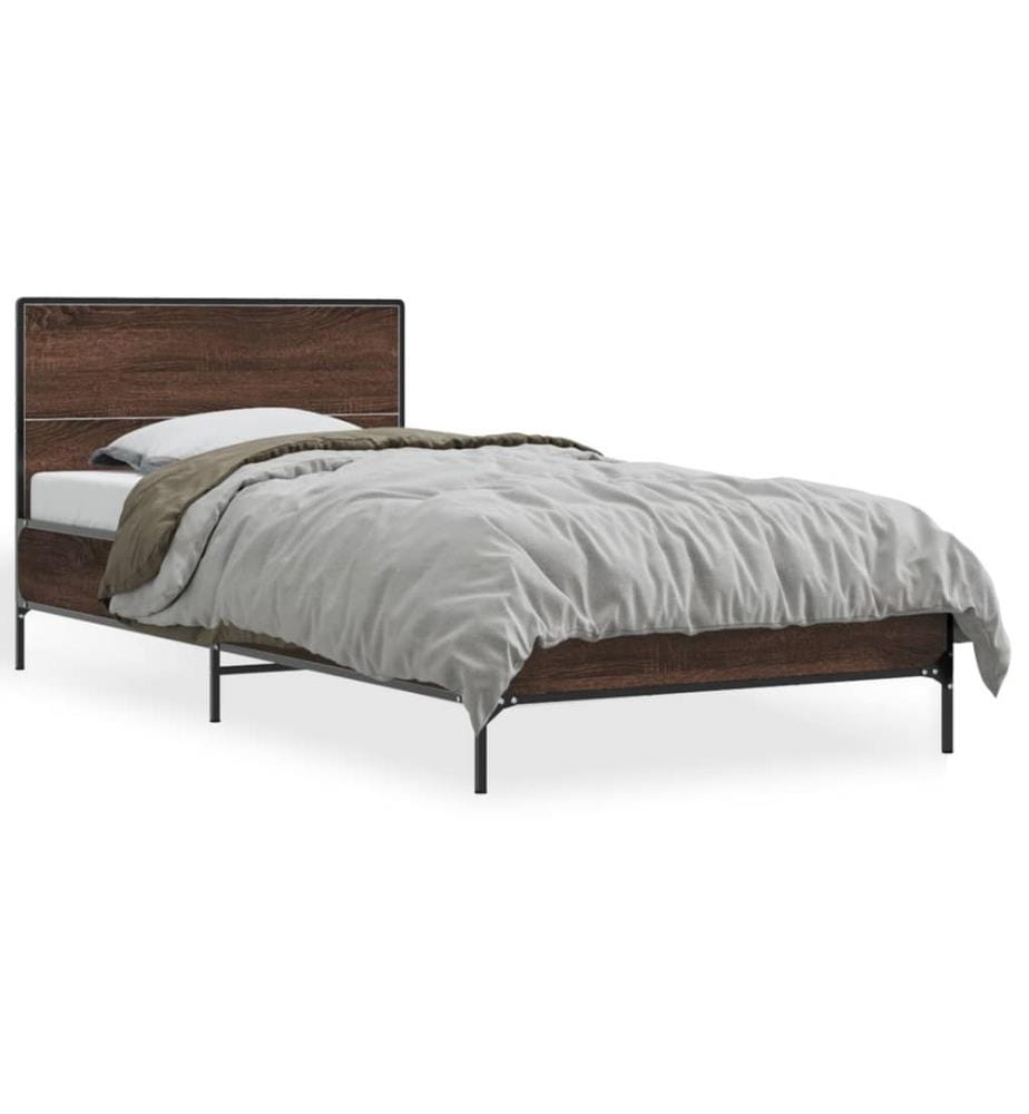 Cadre de lit chêne marron 90x190 cm bois d'ingénierie et métal