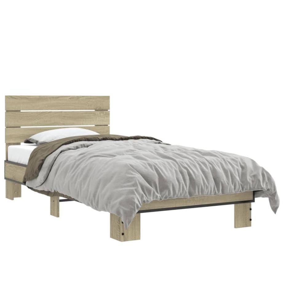 Cadre de lit chêne sonoma 90x190 cm bois d'ingénierie et métal