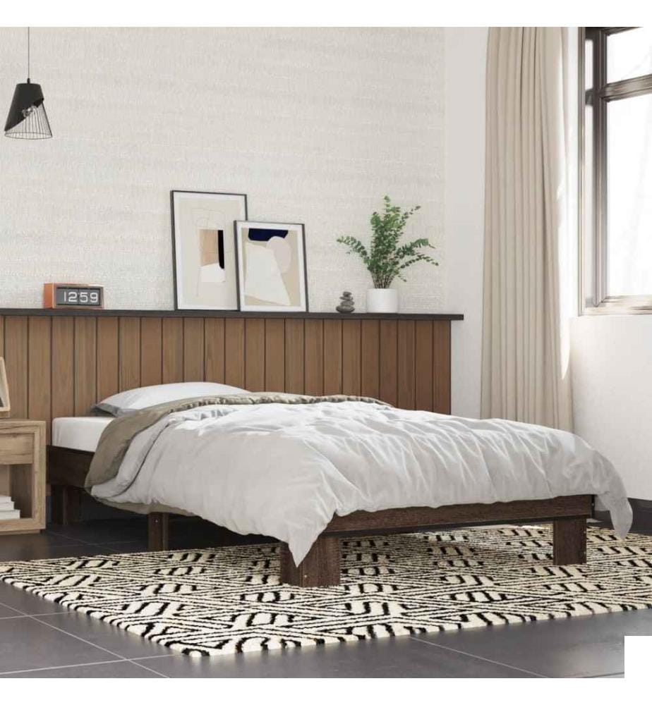 Cadre de lit chêne marron 90x190 cm bois d'ingénierie et métal