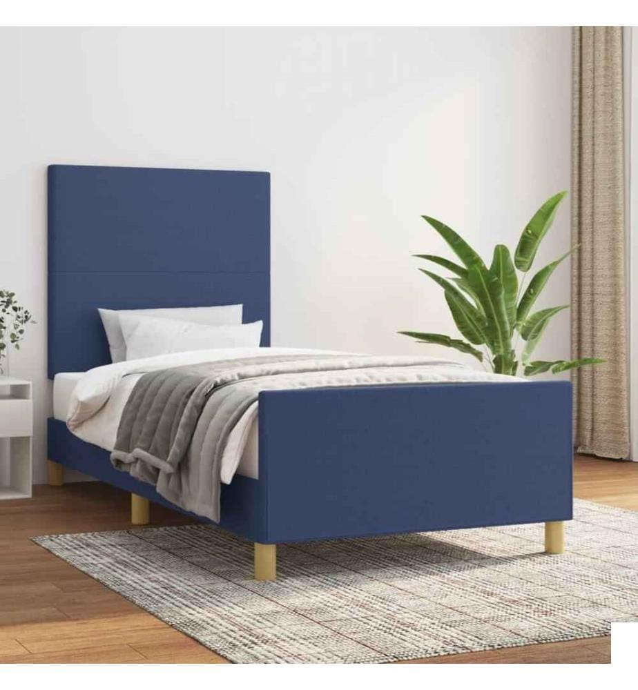 Cadre de lit avec tête de lit Bleu 90x200 cm Tissu