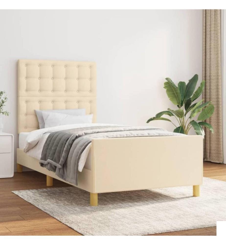Cadre de lit avec tête de lit Crème 90x200 cm Tissu