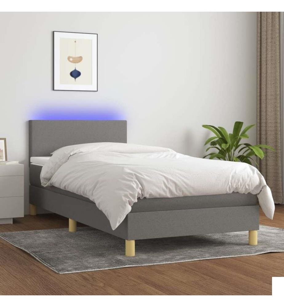 Sommier tapissier avec matelas et LED Gris foncé 90x190cm Tissu